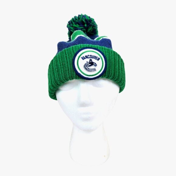 Mitchell & Ness Vancouver Canucks Acrylic Knit Pom Pom Beanie Skully Hat - Picture 2 of 6